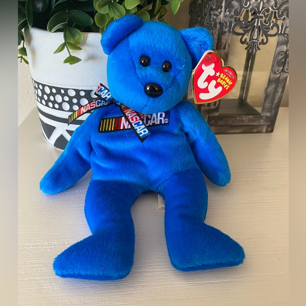 TY Beanie Baby - RACER the Nascar Bear ( Blue Version ) (8.5 inch)
